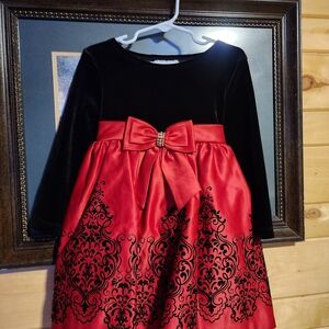 Rare Editions Black Velvet and Red Satin Kids Dress